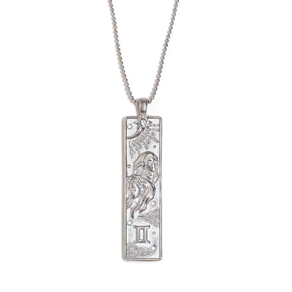 Wholesale Stainless steel plated square twelve zodiac sign necklace